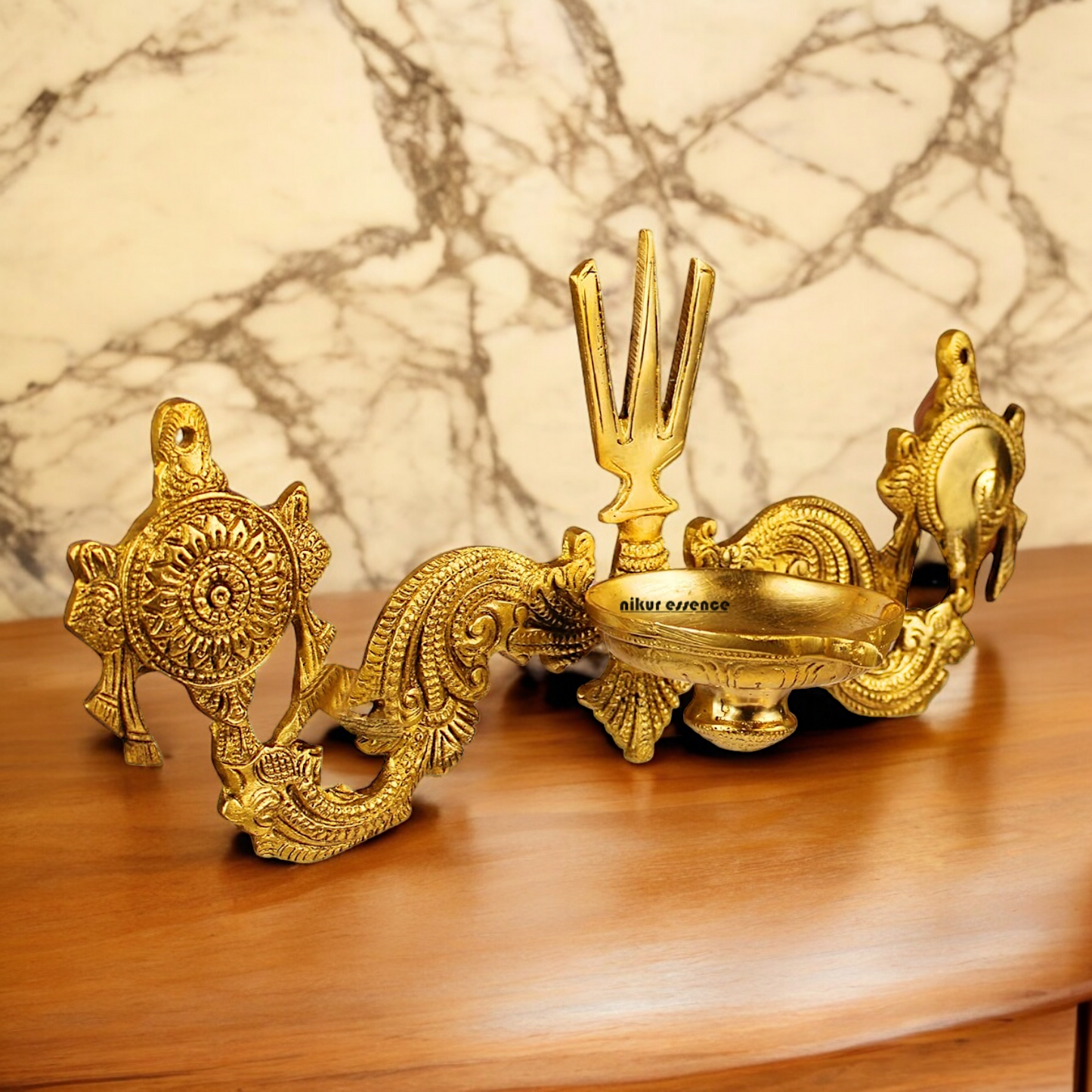 Buy Solid wall Brass Shankh chakra Namah diya - 12.5 inches Nikuressence