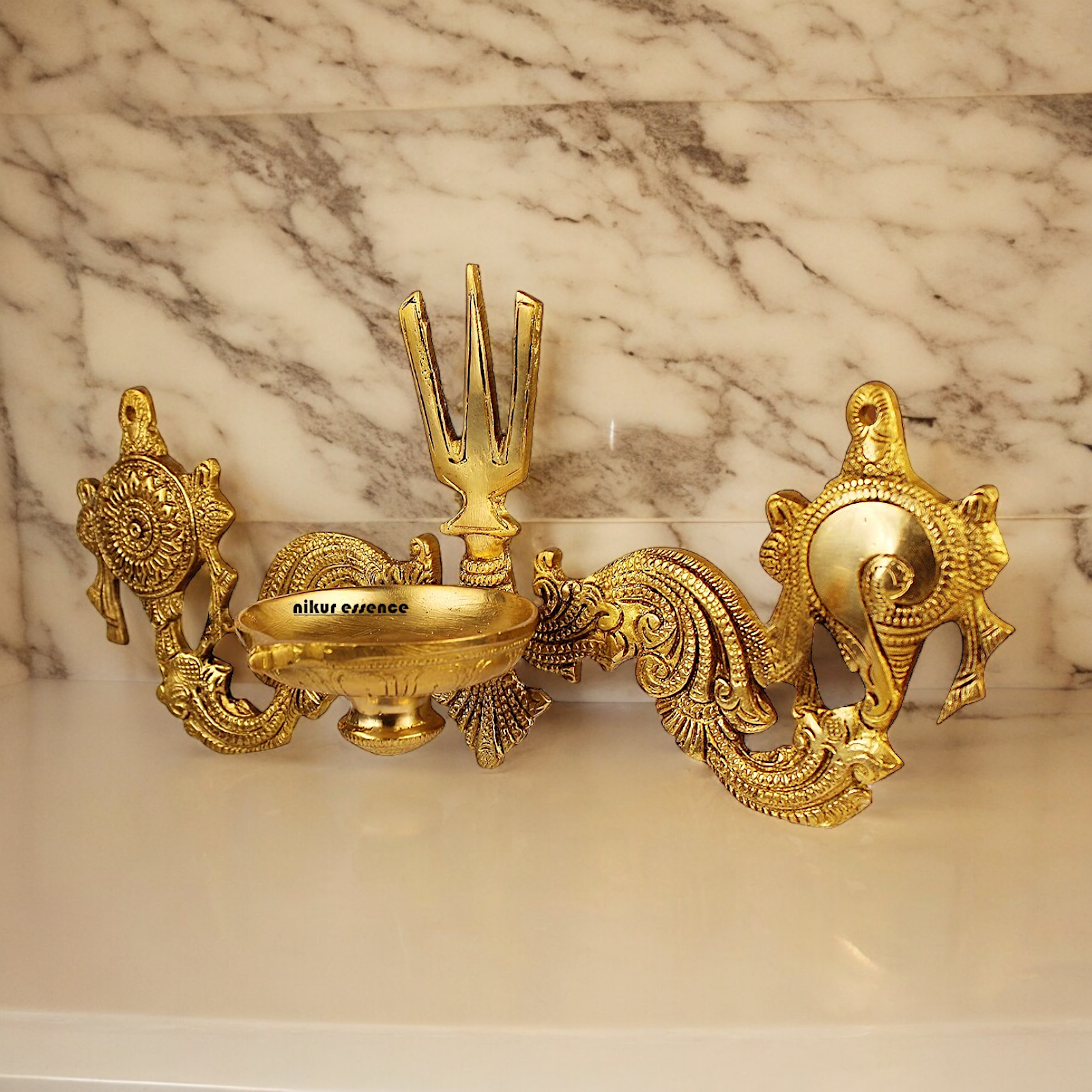 Buy Solid wall Brass Shankh chakra Namah diya - 12.5 inches Nikuressence