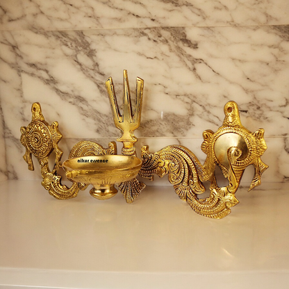 Buy Solid wall Brass Shankh chakra Namah diya - 12.5 inches Nikuressence