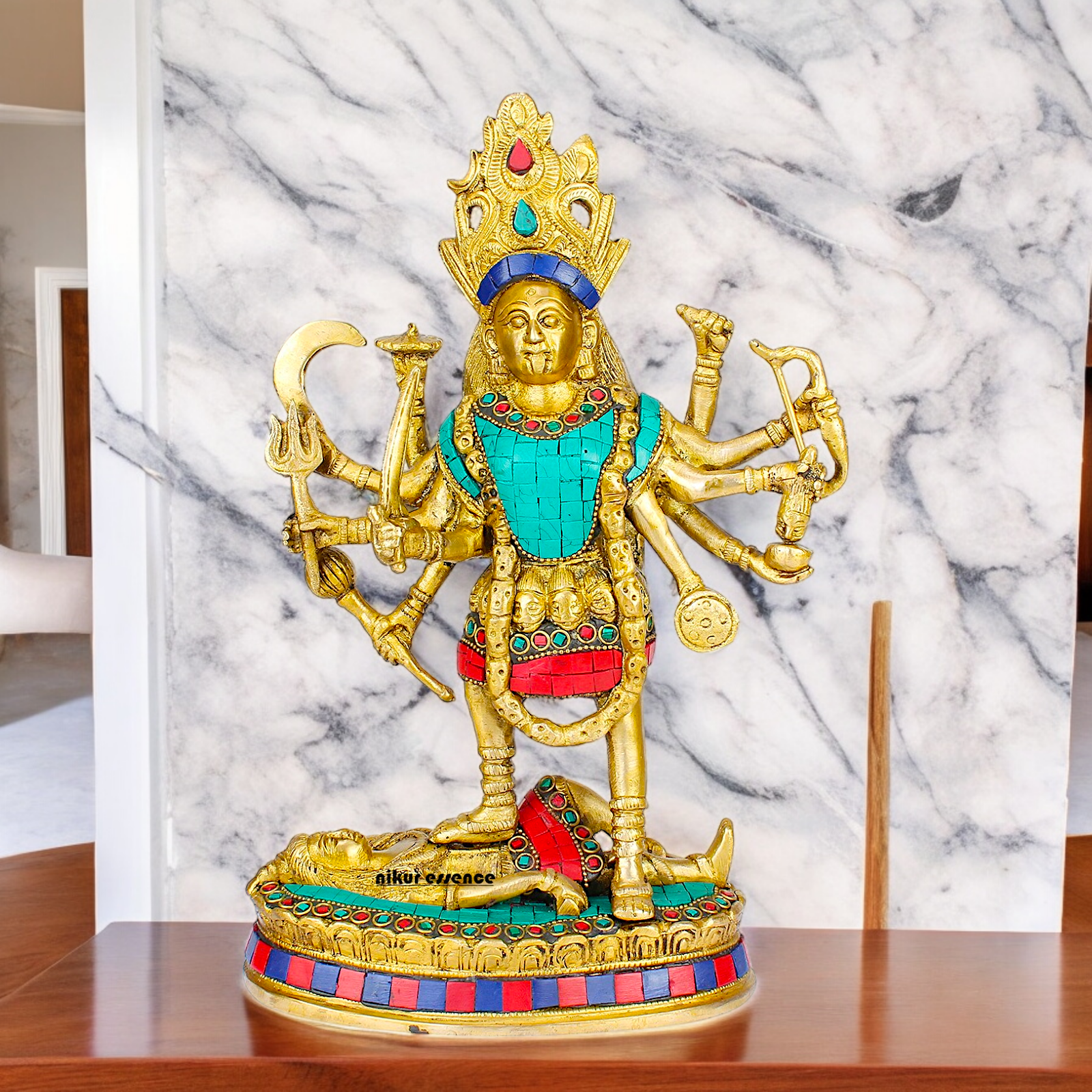 Shop Brass Kali Maa Idol with Stone Work - 11 inches Nikuressence