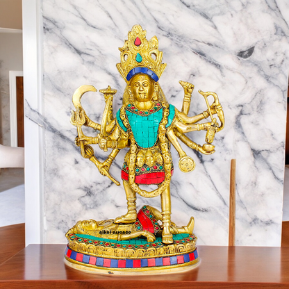 Shop Brass Kali Maa Idol with Stone Work - 11 inches Nikuressence