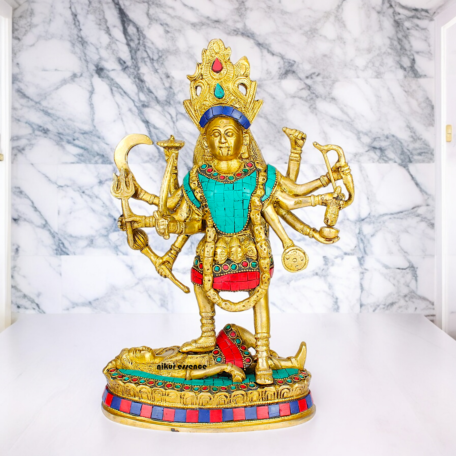 Shop Brass Kali Maa Idol with Stone Work - 11 inches Nikuressence