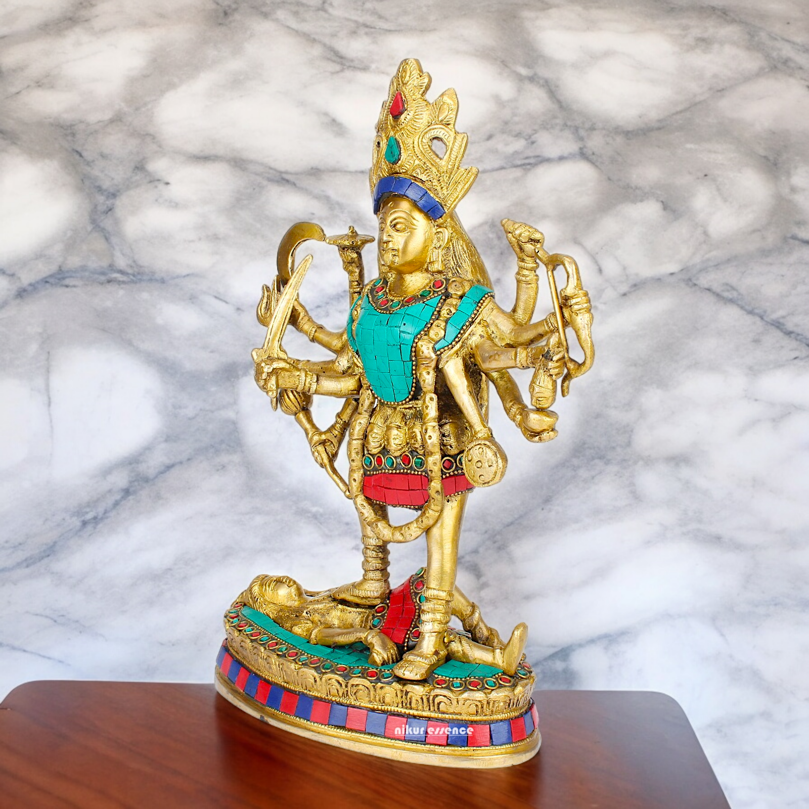 Shop Brass Kali Maa Idol with Stone Work - 11 inches Nikuressence
