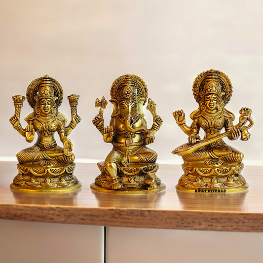 Buy Brass Lakshmi Ganesh Saraswati Beautiful Idol - 7 inches Nikuressence