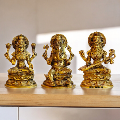 Buy Brass Lakshmi Ganesh Saraswati Beautiful Idol - 7 inches Nikuressence