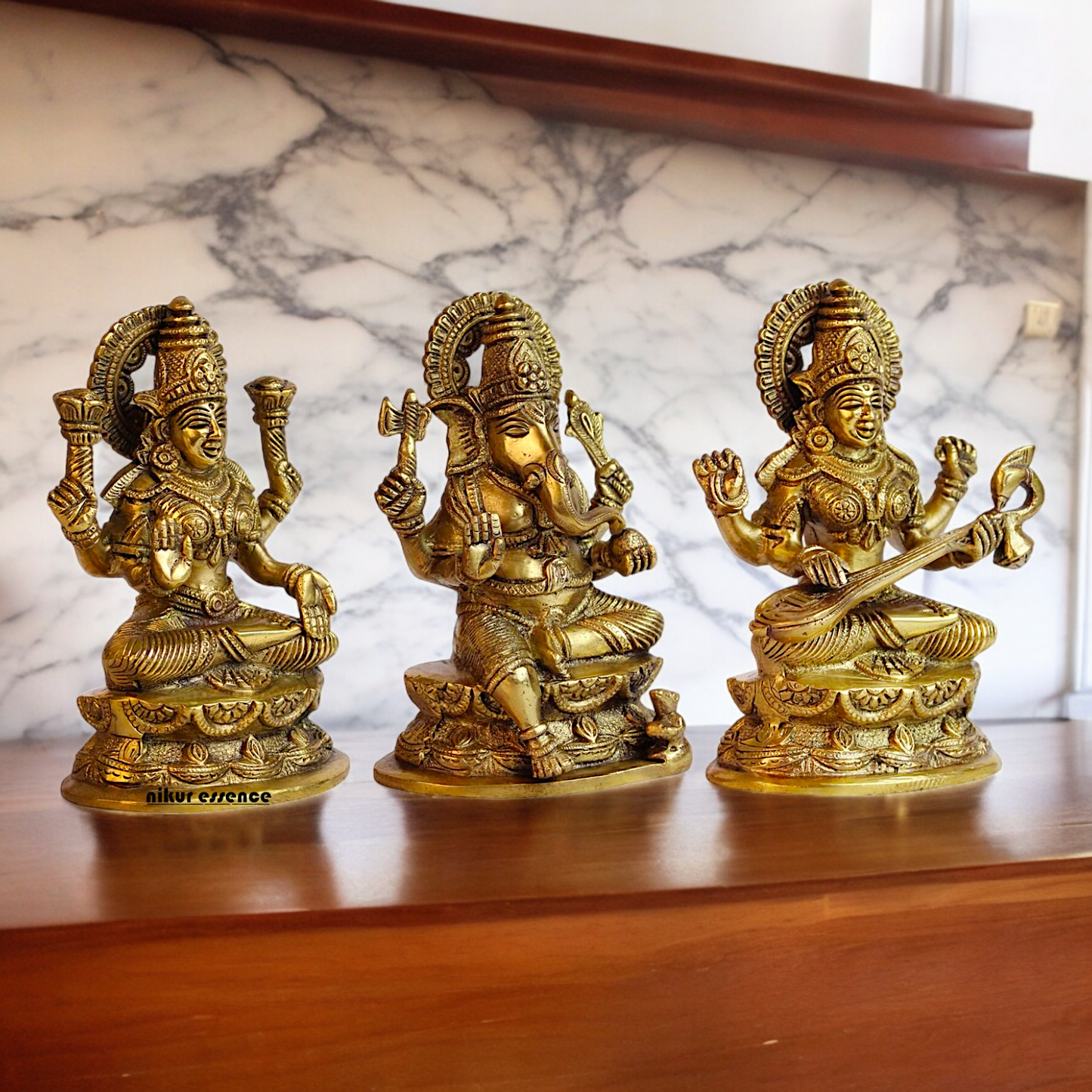 Buy Brass Lakshmi Ganesh Saraswati Beautiful Idol - 7 inches Nikuressence