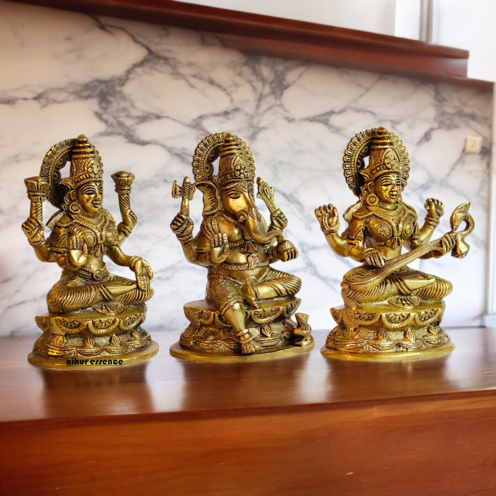 Buy Brass Lakshmi Ganesh Saraswati Beautiful Idol - 7 inches Nikuressence