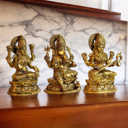 Buy Brass Lakshmi Ganesh Saraswati Beautiful Idol - 7 inches Nikuressence