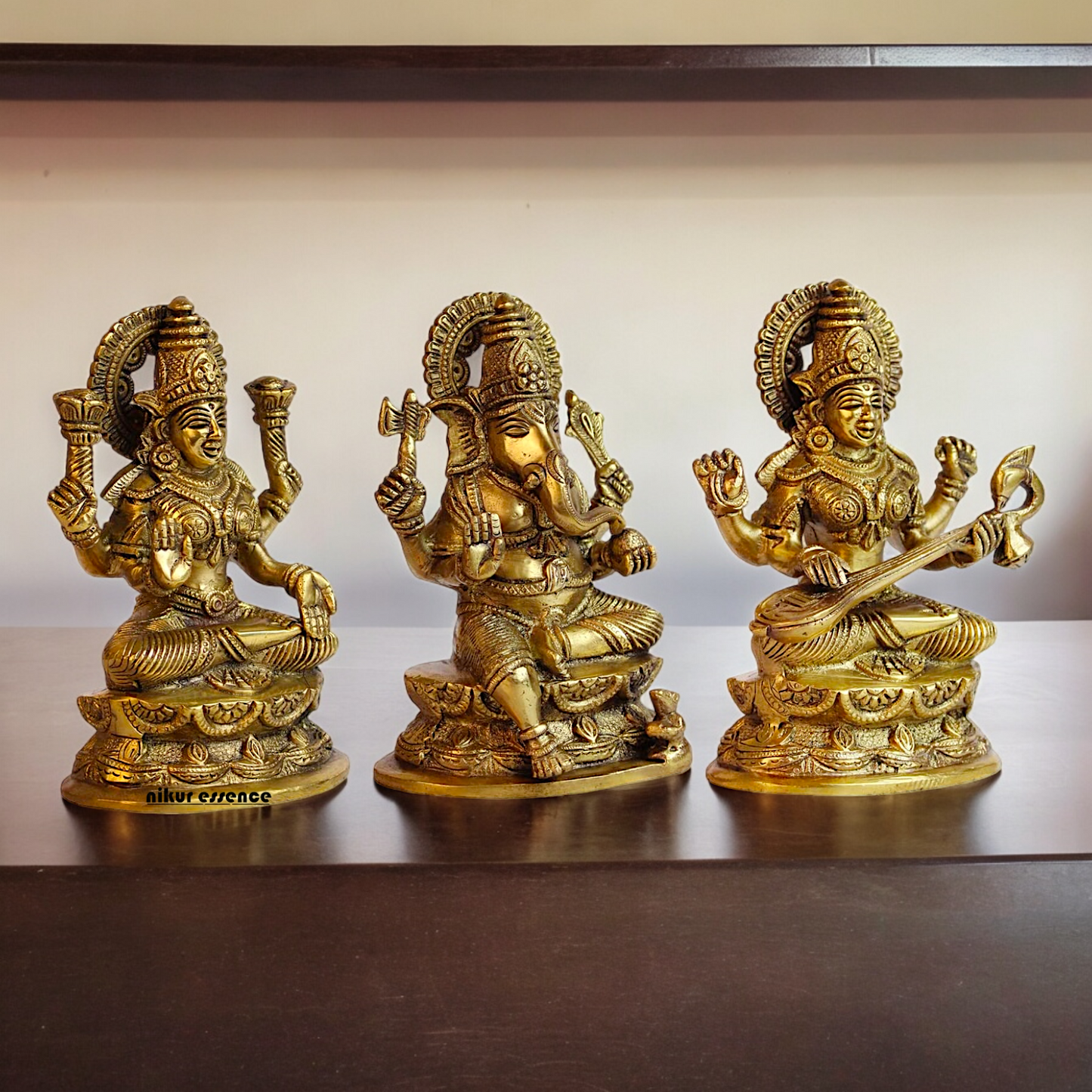 Buy Brass Lakshmi Ganesh Saraswati Beautiful Idol - 7 inches Nikuressence