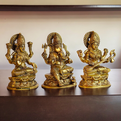 Buy Brass Lakshmi Ganesh Saraswati Beautiful Idol - 7 inches Nikuressence