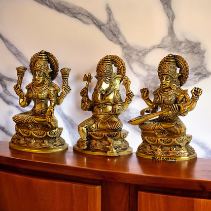 Buy Brass Lakshmi Ganesh Saraswati Beautiful Idol - 7 inches Nikuressence