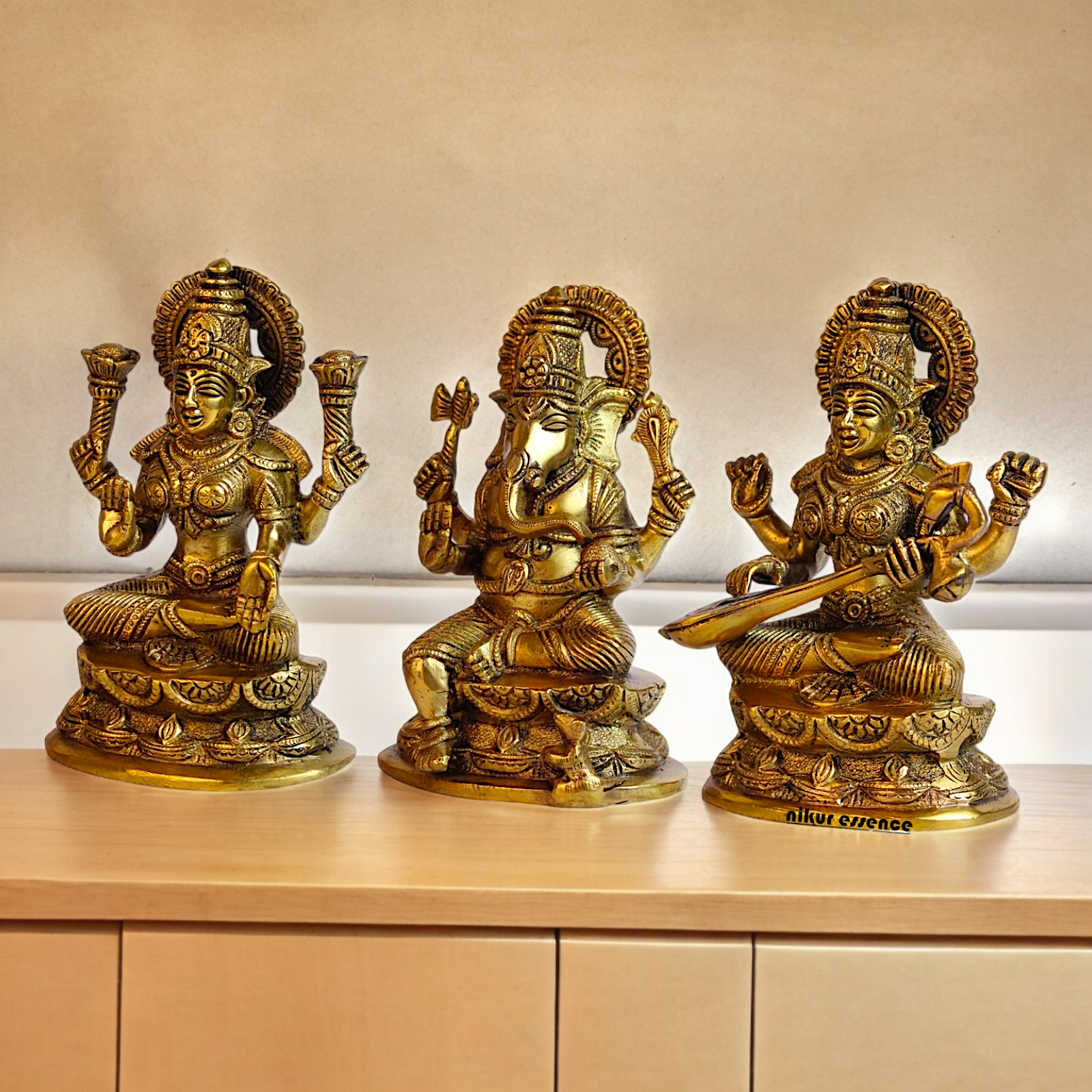 Buy Brass Lakshmi Ganesh Saraswati Beautiful Idol - 7 inches Nikuressence