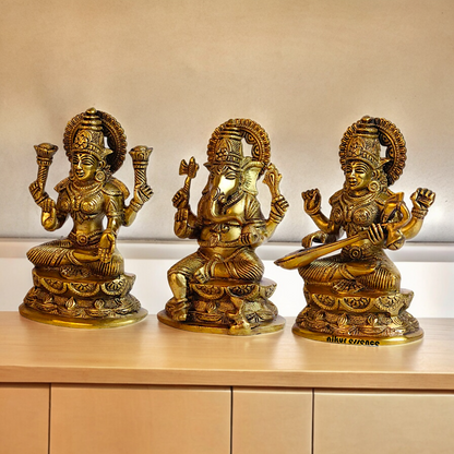 Buy Brass Lakshmi Ganesh Saraswati Beautiful Idol - 7 inches Nikuressence