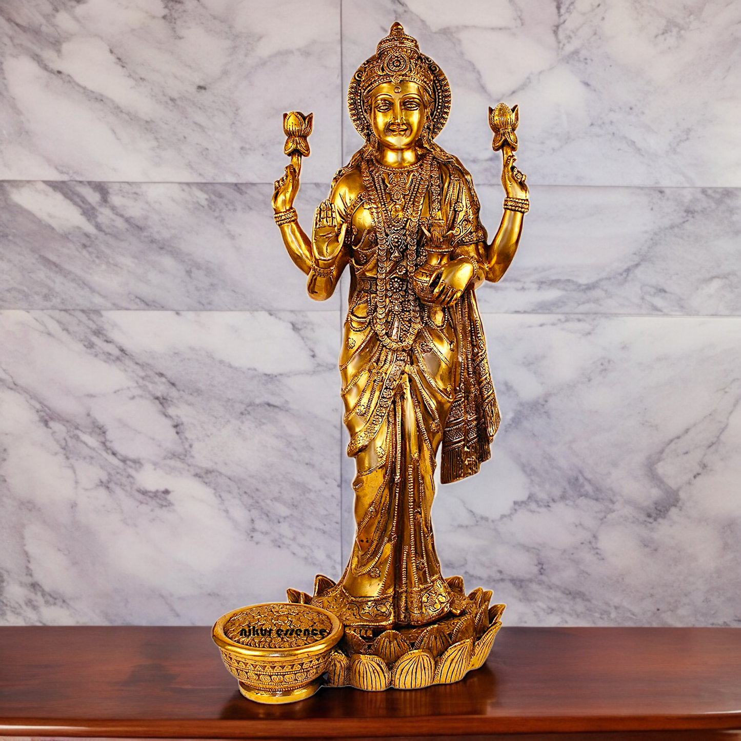 Solid Brass Maha Lakshmi Standing Idol - 25 inches Nikuressence