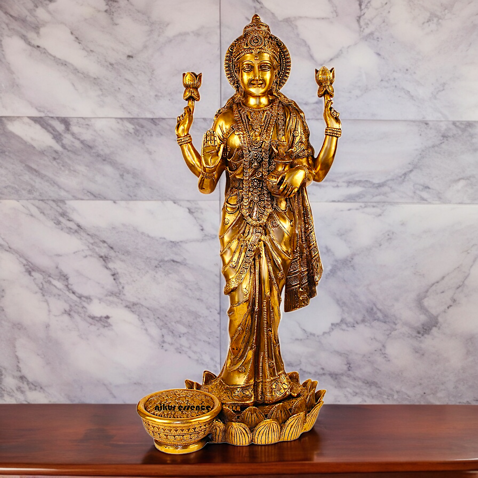 Solid Brass Maha Lakshmi Standing Idol - 25 inches Nikuressence