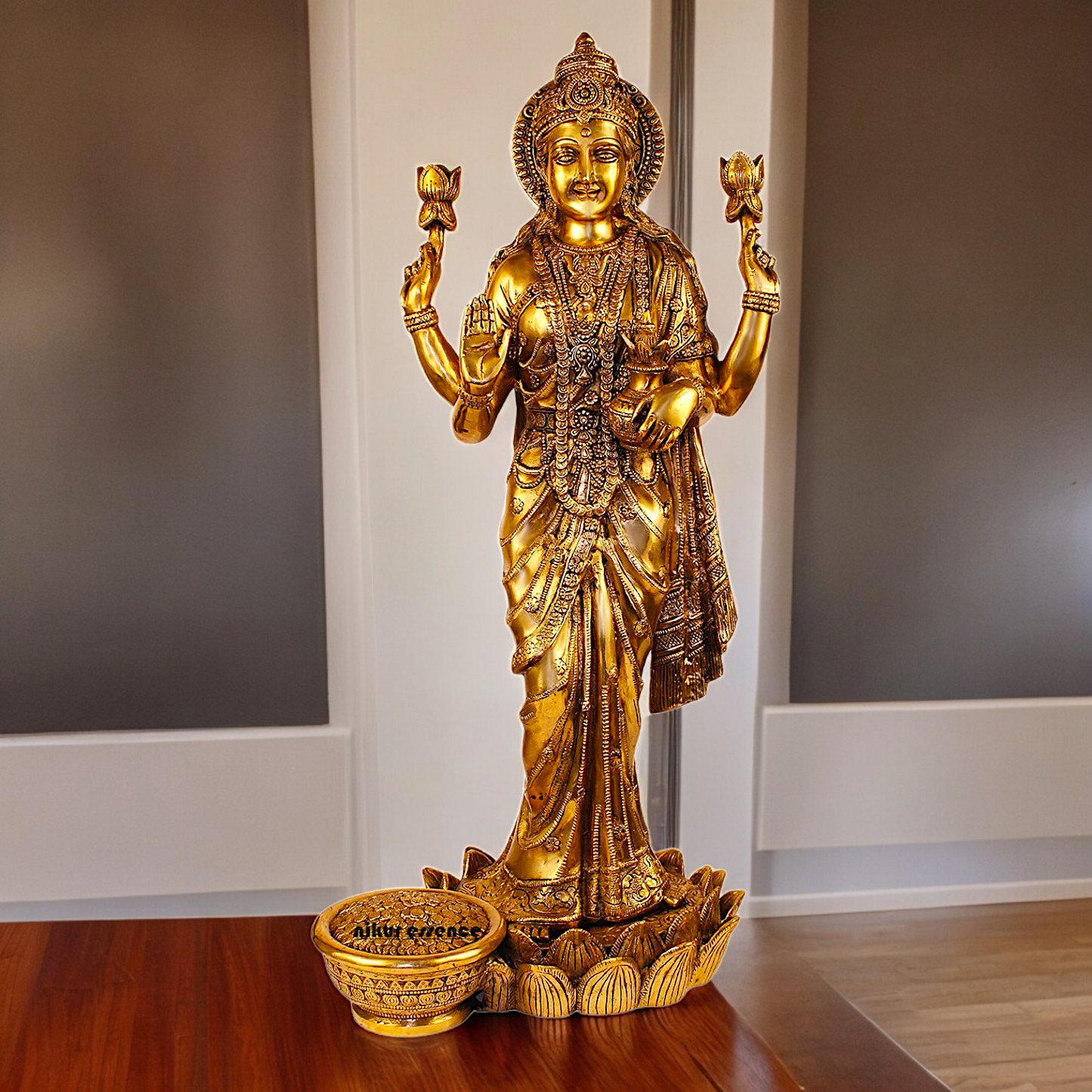 Solid Brass Maha Lakshmi Standing Idol - 25 inches Nikuressence