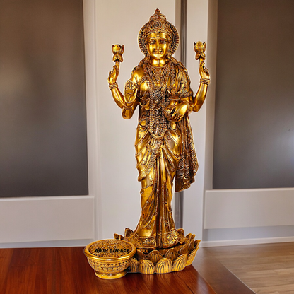 Solid Brass Maha Lakshmi Standing Idol - 25 inches Nikuressence
