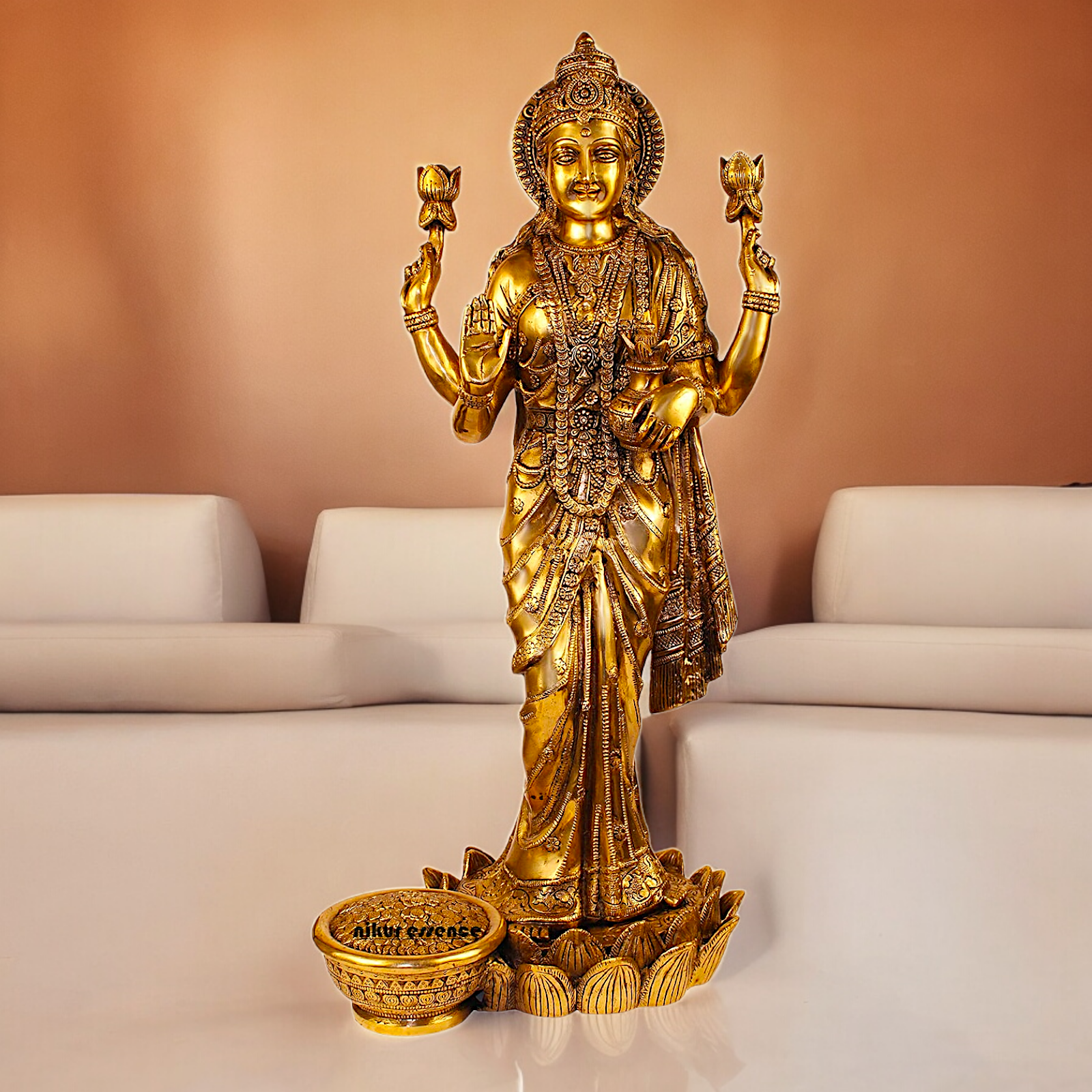 Solid Brass Maha Lakshmi Standing Idol - 25 inches Nikuressence