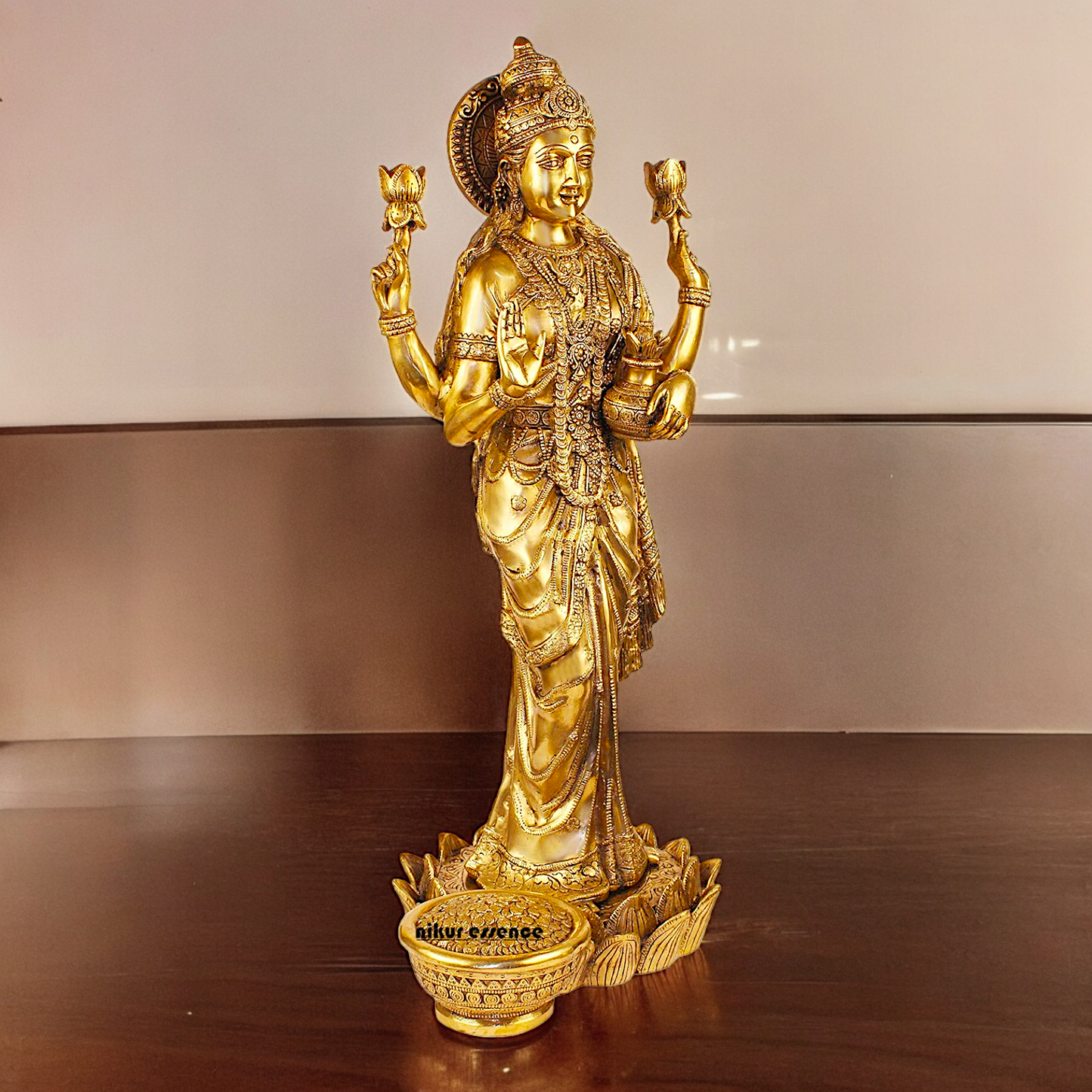 Solid Brass Maha Lakshmi Standing Idol - 25 inches Nikuressence