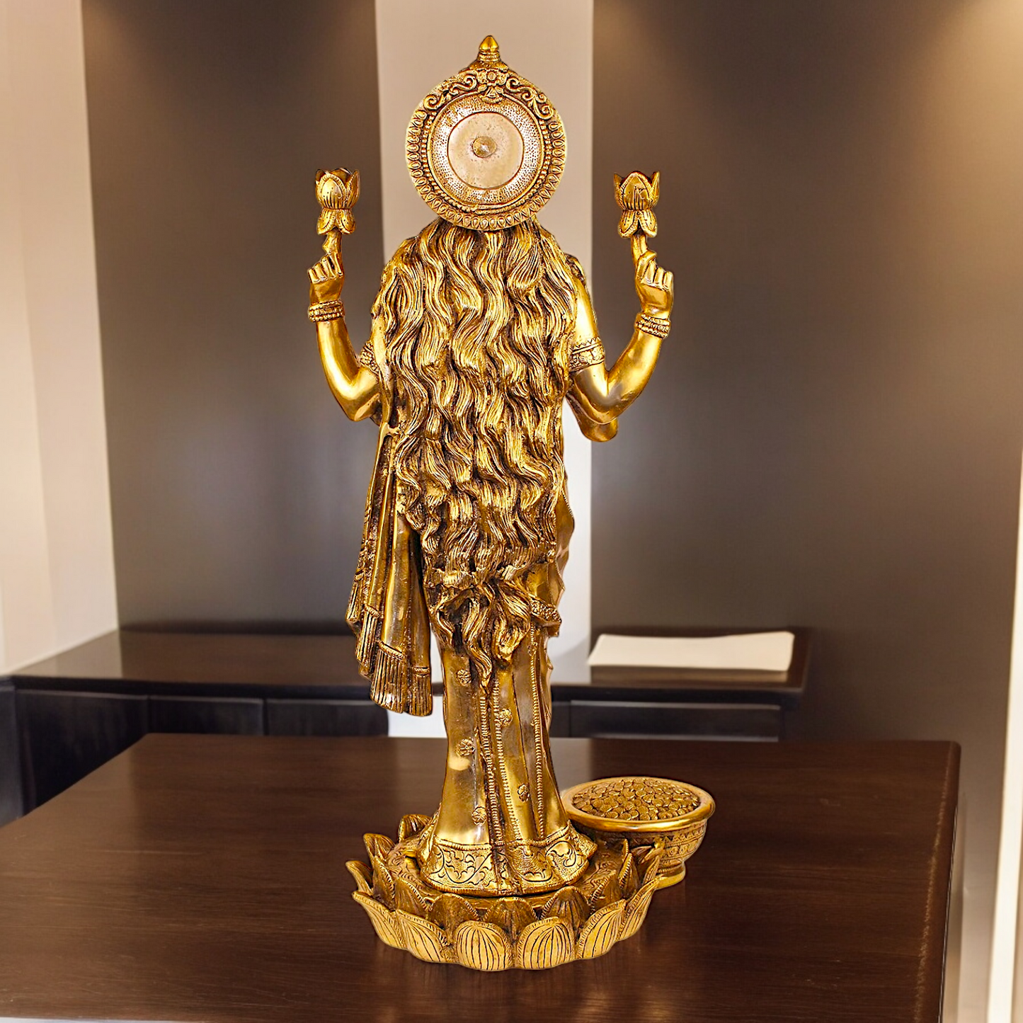 Solid Brass Maha Lakshmi Standing Idol - 25 inches Nikuressence