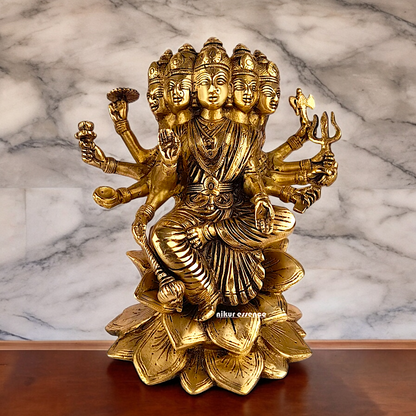 Goddess Gayatri Maa Sitting on Lotus Brass Idol - 9 inches Nikuressence