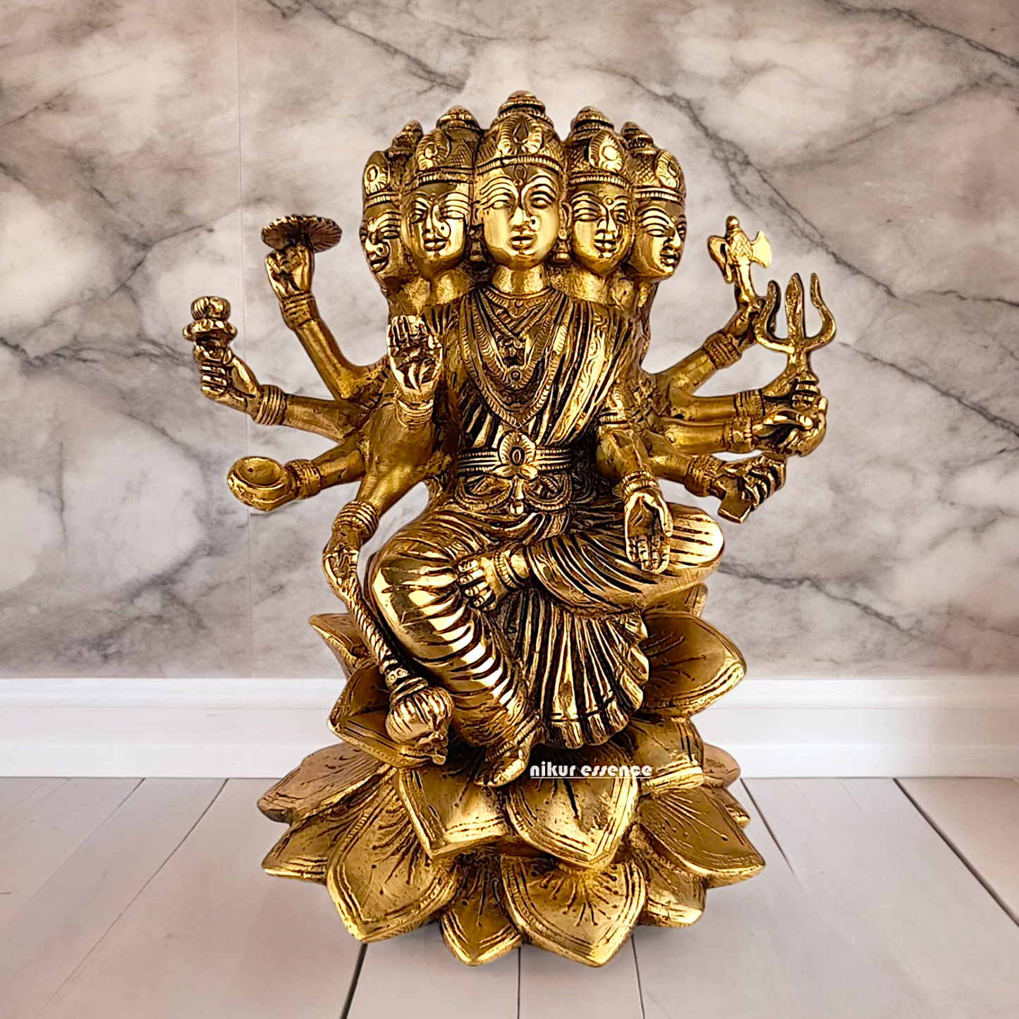 Goddess Gayatri Maa Sitting on Lotus Brass Idol - 9 inches Nikuressence