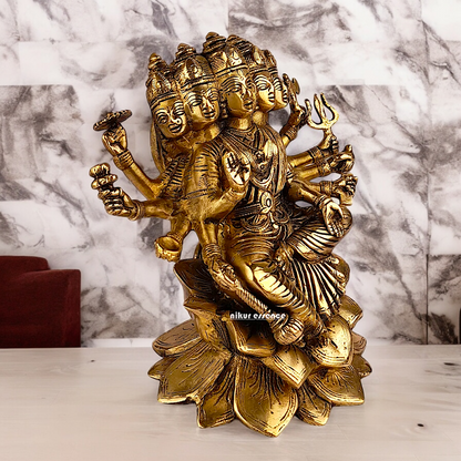 Goddess Gayatri Maa Sitting on Lotus Brass Idol - 9 inches Nikuressence