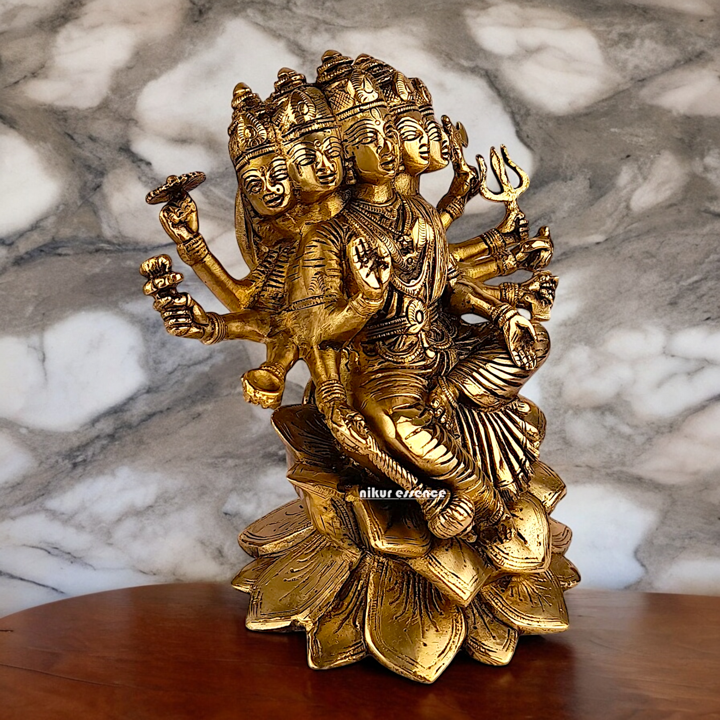 Goddess Gayatri Maa Sitting on Lotus Brass Idol - 9 inches Nikuressence