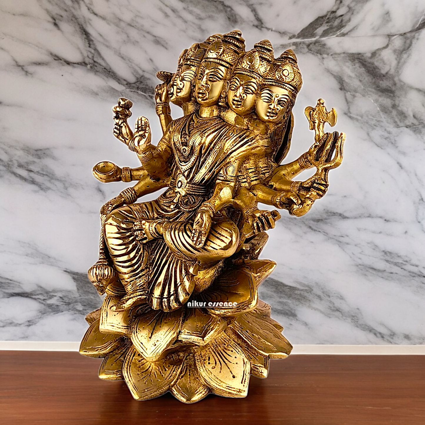 Goddess Gayatri Maa Sitting on Lotus Brass Idol - 9 inches Nikuressence