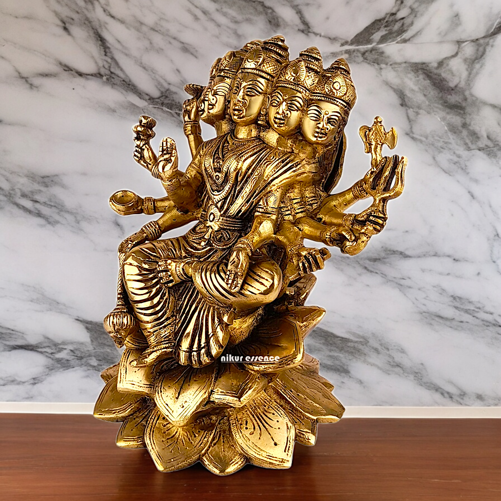 Goddess Gayatri Maa Sitting on Lotus Brass Idol - 9 inches Nikuressence