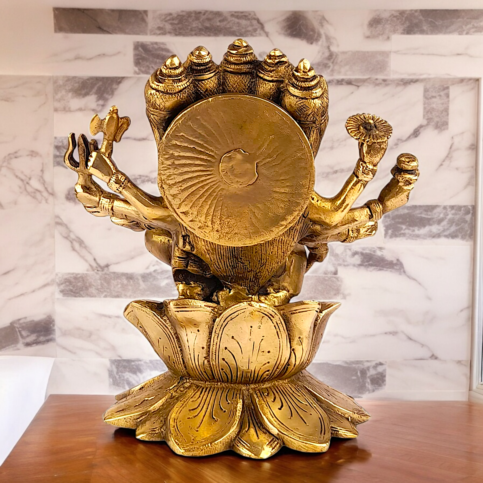 Goddess Gayatri Maa Sitting on Lotus Brass Idol - 9 inches Nikuressence