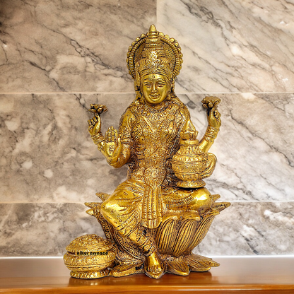 Online Brass Lakshmi Sitting on Lotus Idol - 7.25 inches Nikuressence