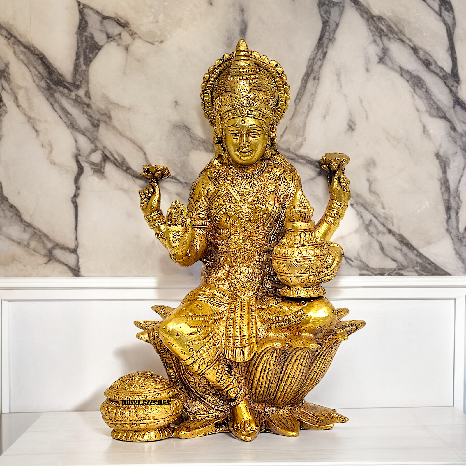 Online Brass Lakshmi Sitting on Lotus Idol - 7.25 inches Nikuressence