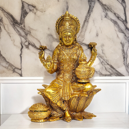Online Brass Lakshmi Sitting on Lotus Idol - 7.25 inches Nikuressence