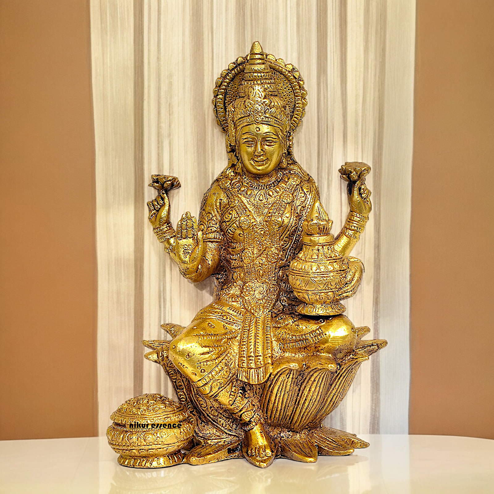 Online Brass Lakshmi Sitting on Lotus Idol - 7.25 inches Nikuressence