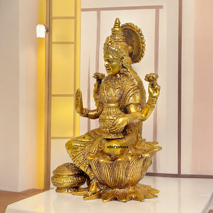 Online Brass Lakshmi Sitting on Lotus Idol - 7.25 inches Nikuressence
