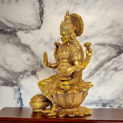 Online Brass Lakshmi Sitting on Lotus Idol - 7.25 inches Nikuressence