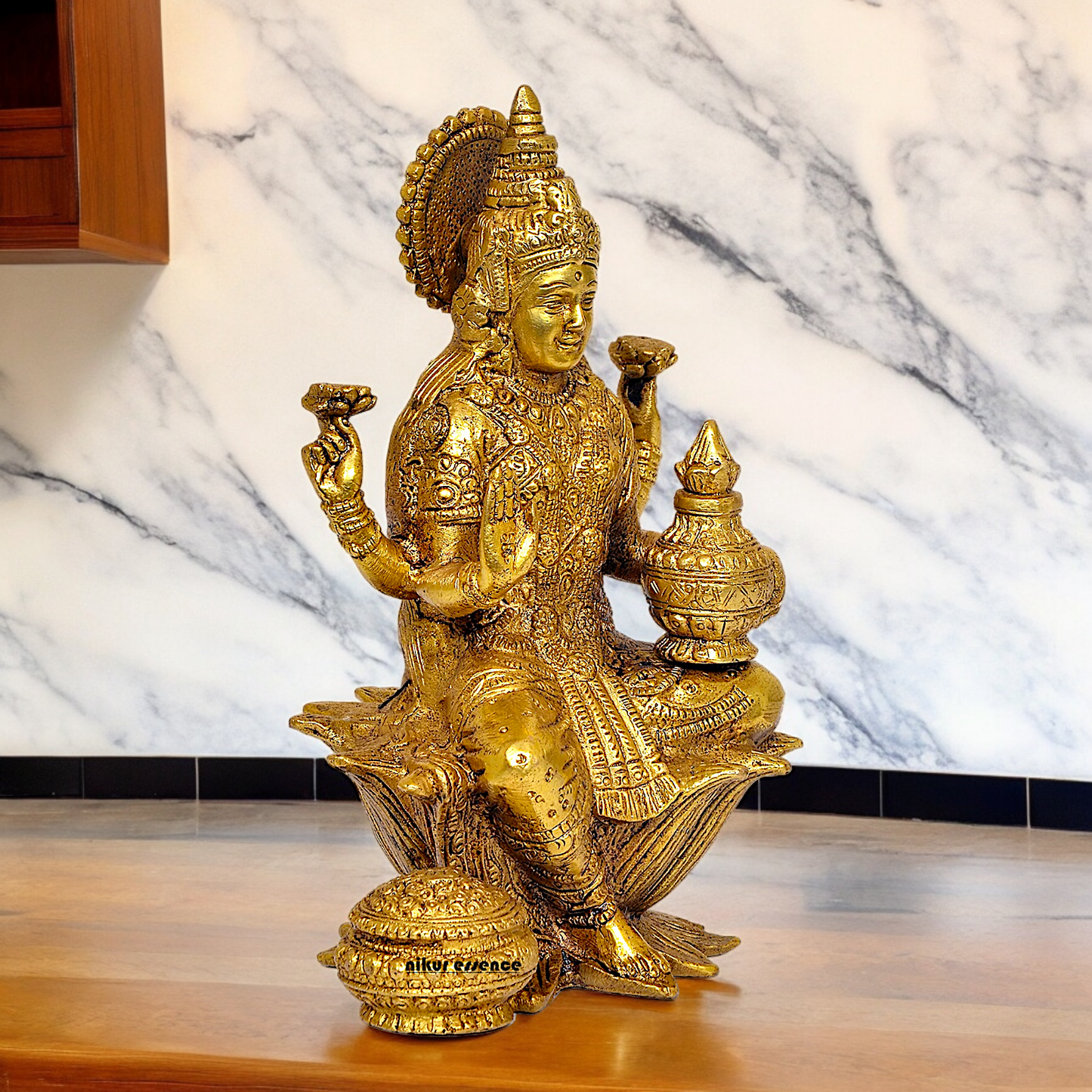 Online Brass Lakshmi Sitting on Lotus Idol - 7.25 inches Nikuressence