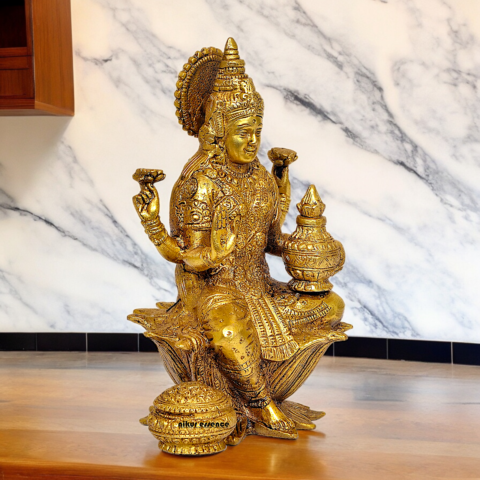 Online Brass Lakshmi Sitting on Lotus Idol - 7.25 inches Nikuressence