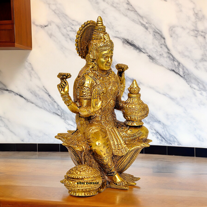 Online Brass Lakshmi Sitting on Lotus Idol - 7.25 inches Nikuressence