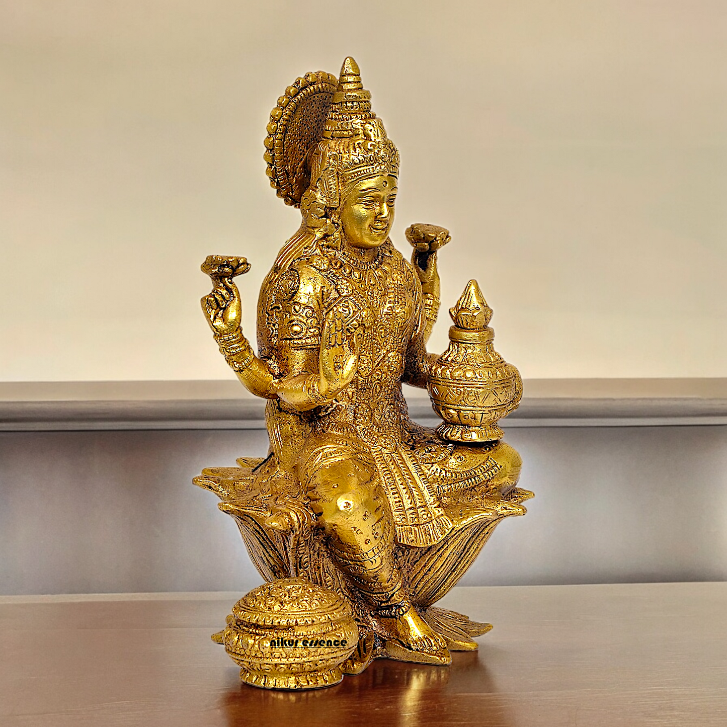 Online Brass Lakshmi Sitting on Lotus Idol - 7.25 inches Nikuressence