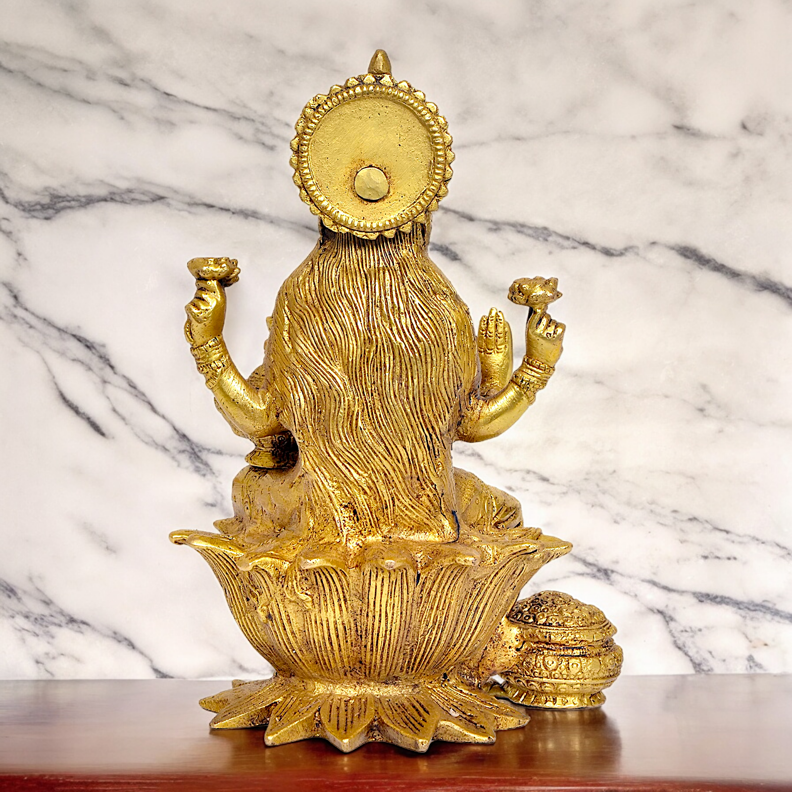 Online Brass Lakshmi Sitting on Lotus Idol - 7.25 inches Nikuressence