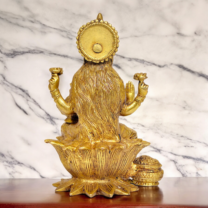 Online Brass Lakshmi Sitting on Lotus Idol - 7.25 inches Nikuressence