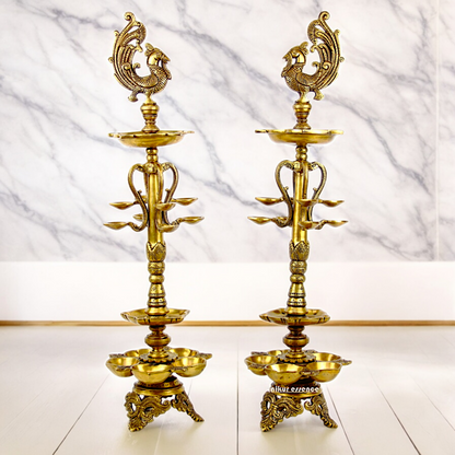 Shop Large Brass Peacock Diya Pair - 27.5 inches Nikuressence