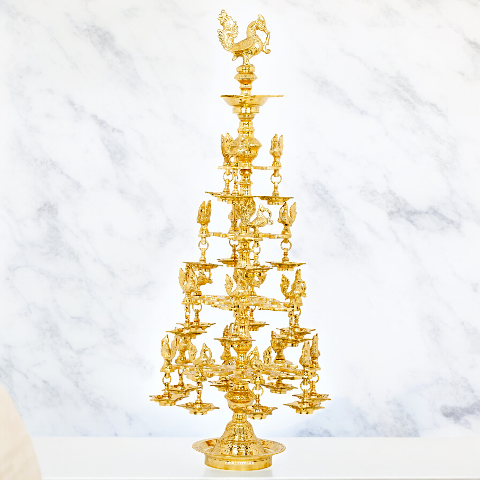 Large Pure Brass Peacock Lamp Diya - 29 inches Nikuressence