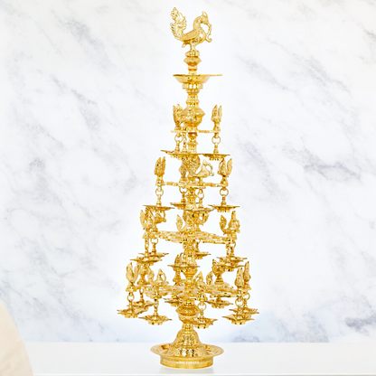 Large Pure Brass Peacock Lamp Diya - 29 inches Nikuressence