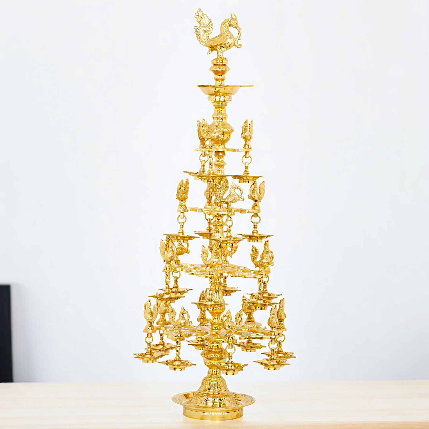 Large Pure Brass Peacock Lamp Diya - 29 inches Nikuressence
