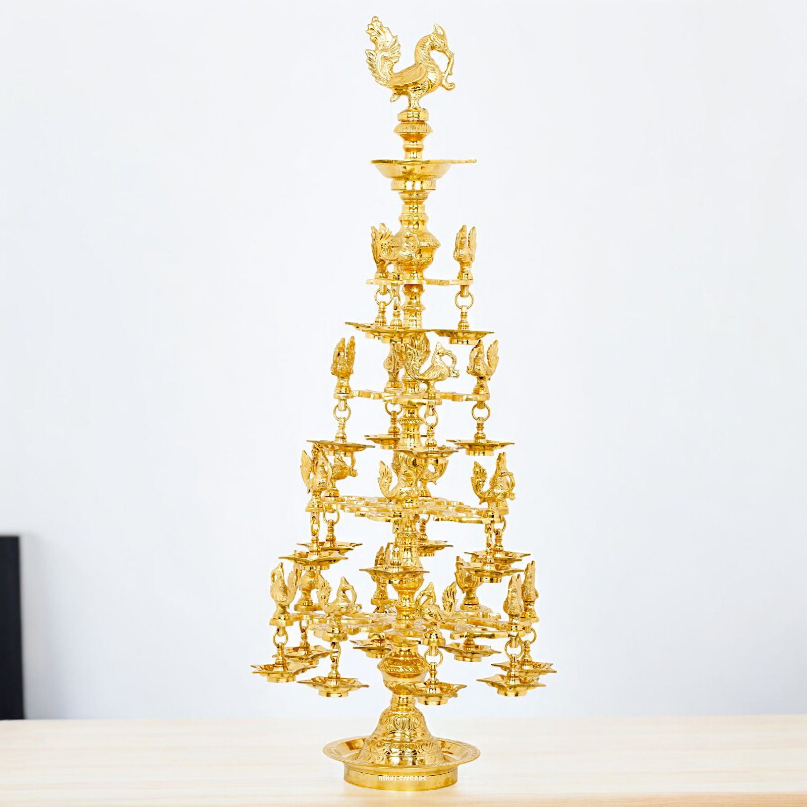 Large Pure Brass Peacock Lamp Diya - 29 inches Nikuressence
