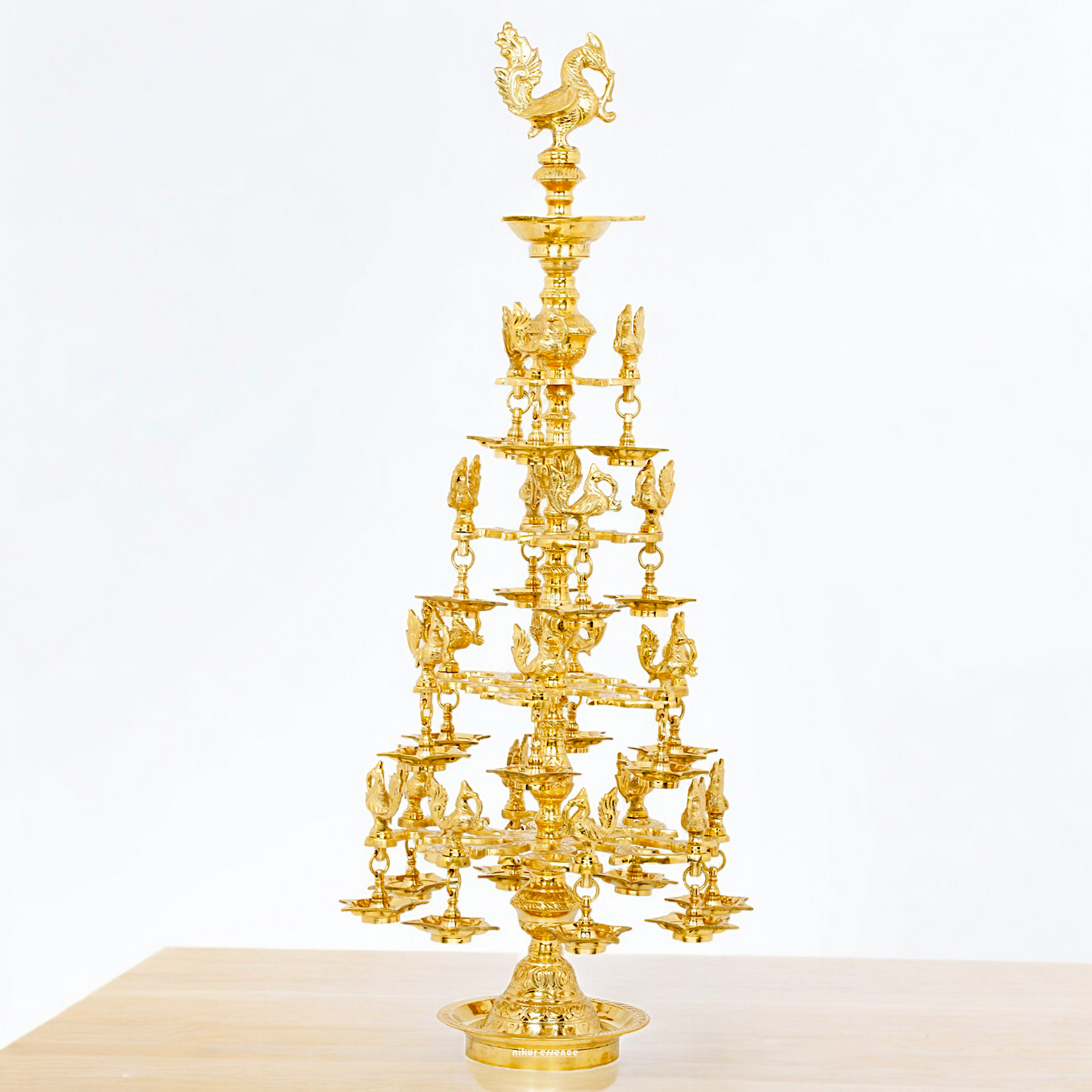 Large Pure Brass Peacock Lamp Diya - 29 inches Nikuressence