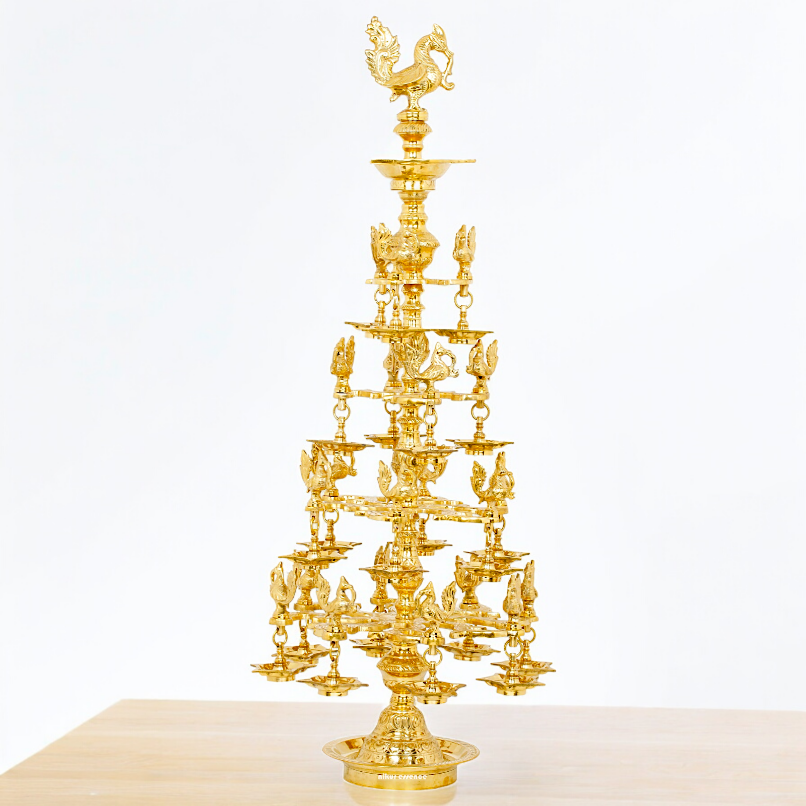 Large Pure Brass Peacock Lamp Diya - 29 inches Nikuressence